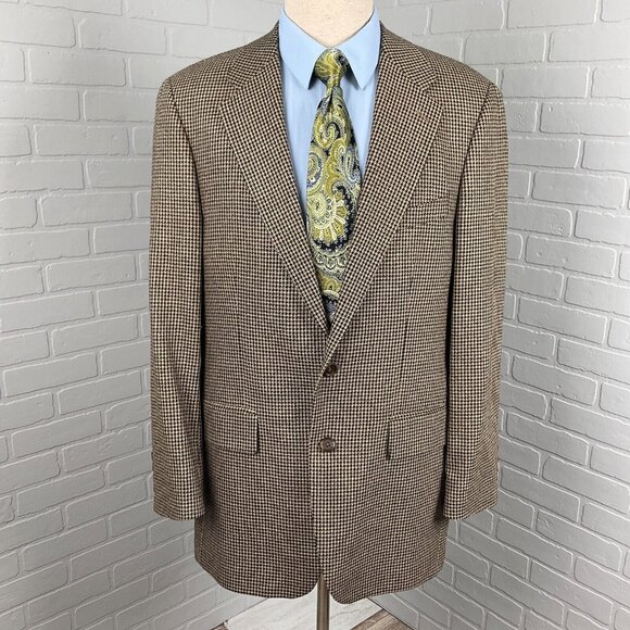 Ralph Lauren Chaps Men 40Tall‎ Black Tan Houndstooth Silk Wool Classic Canada - Picture 2 of 15
